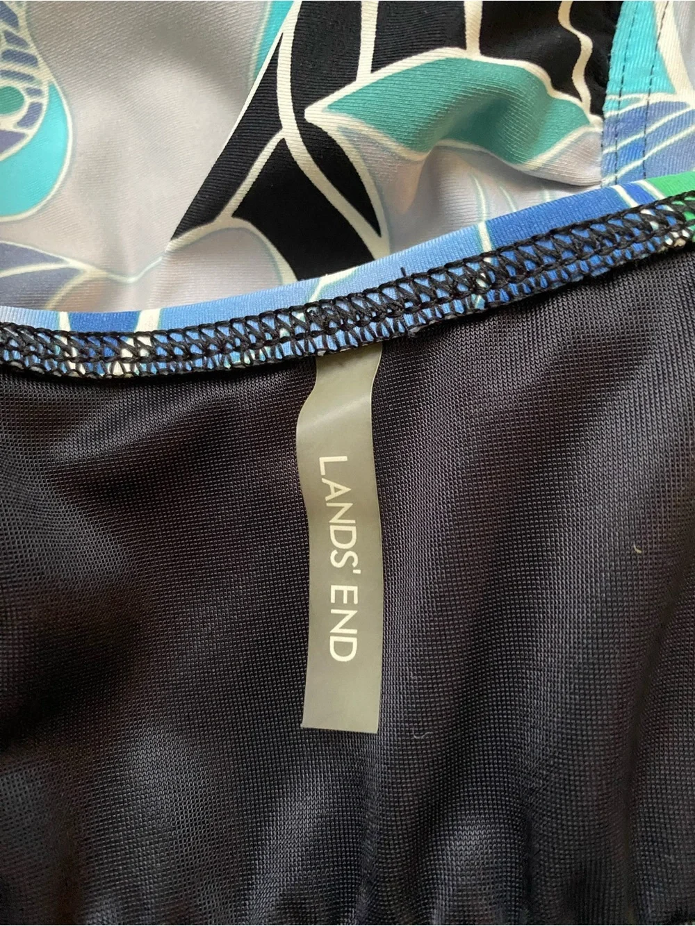 Lands' End Tankini Top Swimsuit Underwire Black Teal Turquoise Size 18W